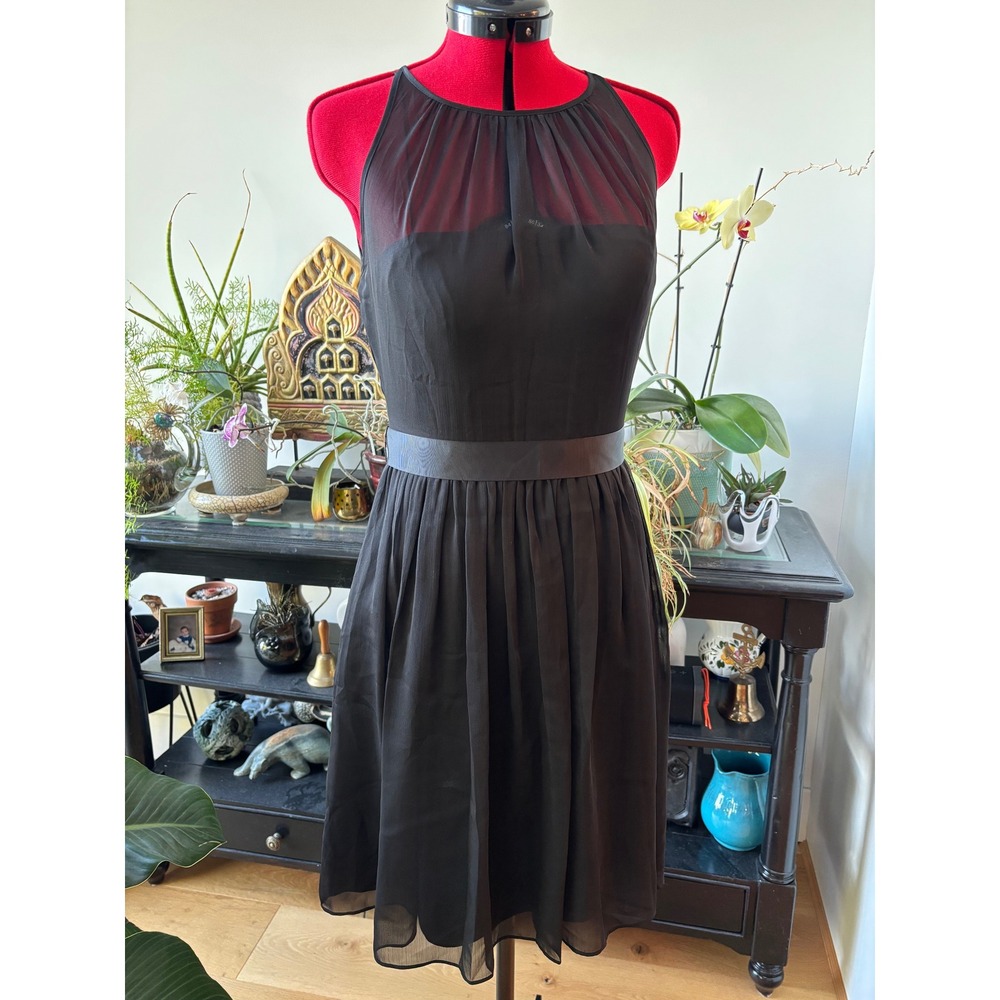Adrianna Papell black chiffon halter fit & flare cocktail dress women size 2